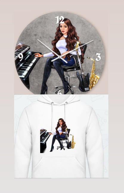 Wanduhr und Hoodie in weiß für Musiker - Musiker Merchandise Shop 