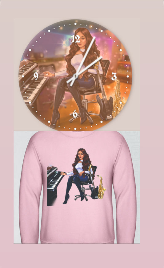 Bundle: Wanduhr & Pullover in rosa - Musiker Merchandise Shop
