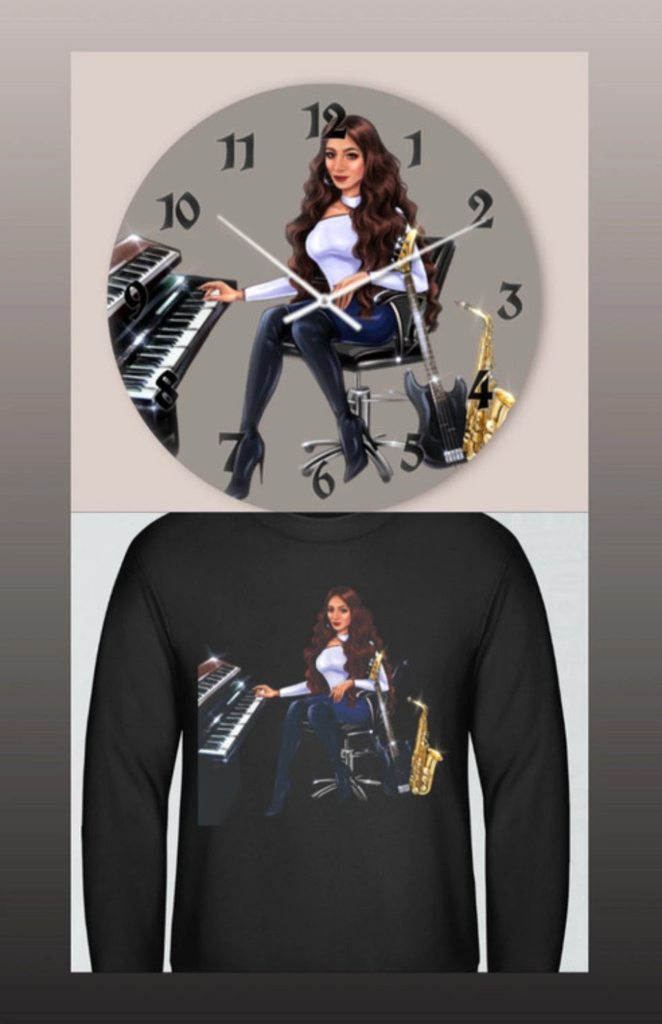 Wanduhr und Pullover in schwarz für Musiker - Musiker Merchandise Shop 