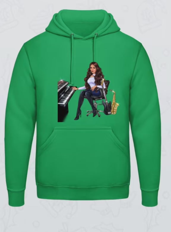 Produktvideo Hoodie in grün für Musiker