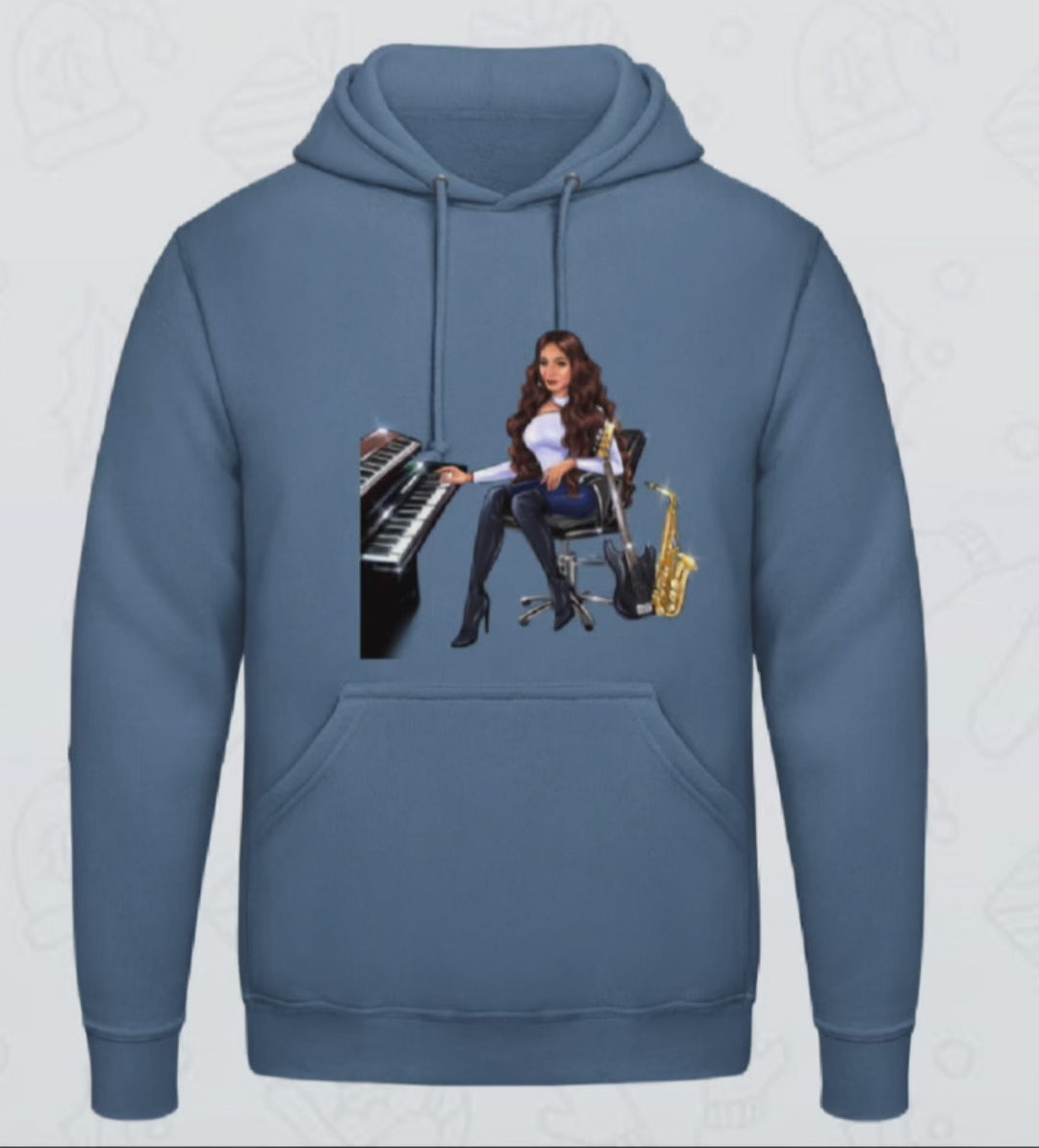 Produktvideo Hoodie in hellblau für Musiker